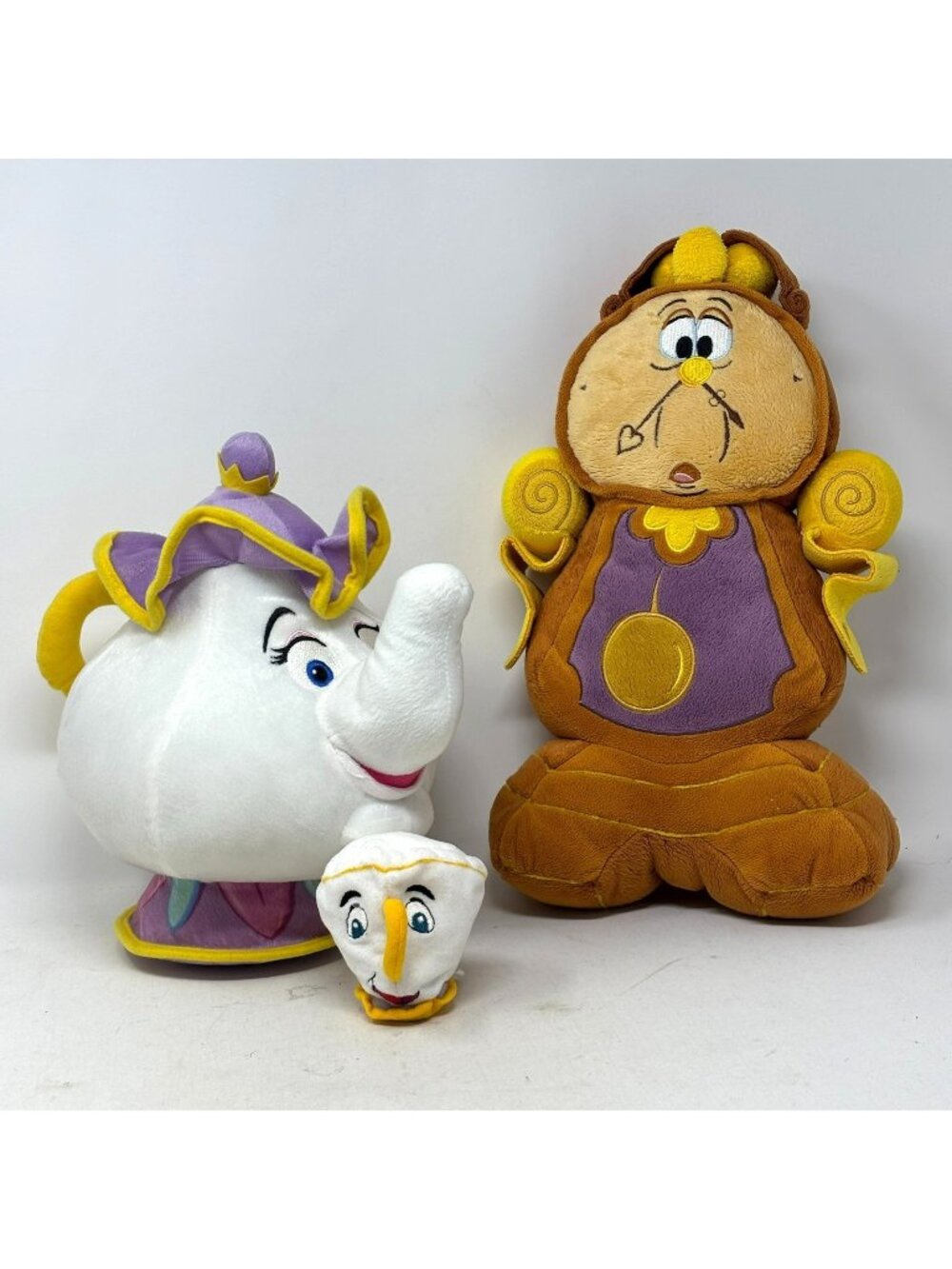 DISNEY Beauty and Beast Lot 3 Cogsworth Mrs. Potts Mini Chip Bean Bag Plush